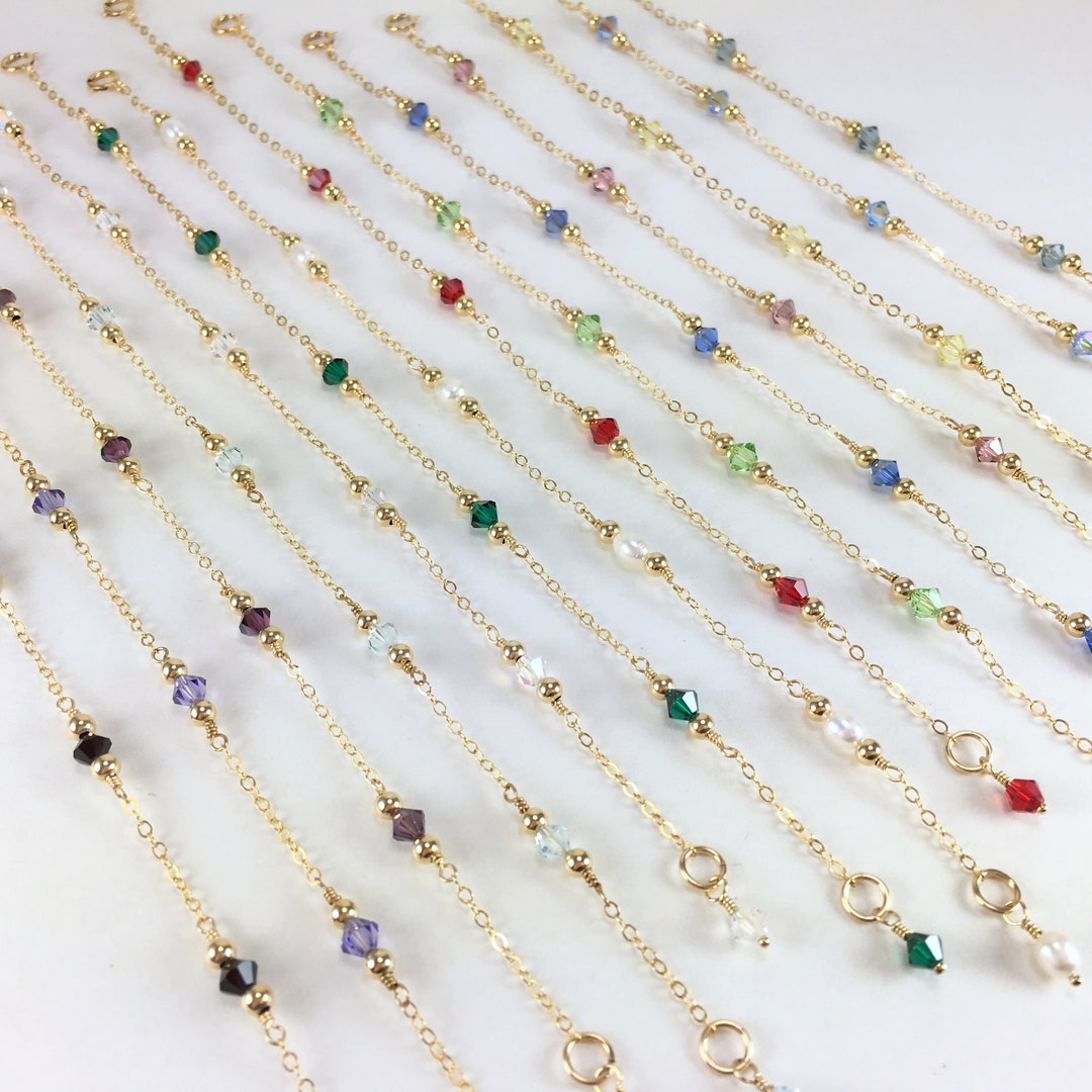 Dainty Gold Bracelet Thin Gold Chain Necklace Birthstone Crystal ...