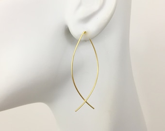 Einfädler Ohrringe Draht Ohrringe Minimalistische Geometrische Ohrringe Einfache Bobho Marquis Ohrringe Leicht Gold Filled oder Sterling Silber
