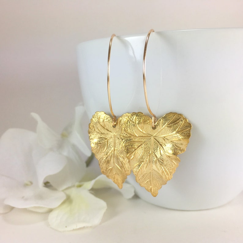 Gold Leaf Earrings Large Leaf Earrings Long Dangle Statement Earrings Leaf Jewelry Lightweight Brass Boho Earrings Bohemian Jewelry Gift image 4