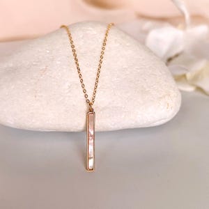 Mother of Pearl Bar Necklace, Gold Filled Chain, Dainty Layering Necklace