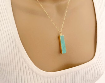 Turquoise Pendant Necklace, Gold Turquoise Bar Necklace, Layering Necklace, Vertical Bar Necklace, Gemstone Necklace, Turquoise Jewelry Gift