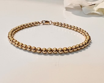 14k Gold Filled Beaded Bracelet, Stacking Bracelet, Dainty Bracelet, Gold Ball Bracelet, Gift for Her, Waterproof and Non Tarnish