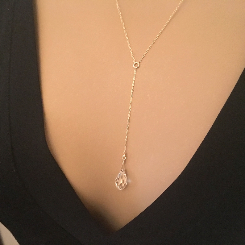Gold Y Necklace Lariat Crystal Drop Necklace Chain Drop Etsy