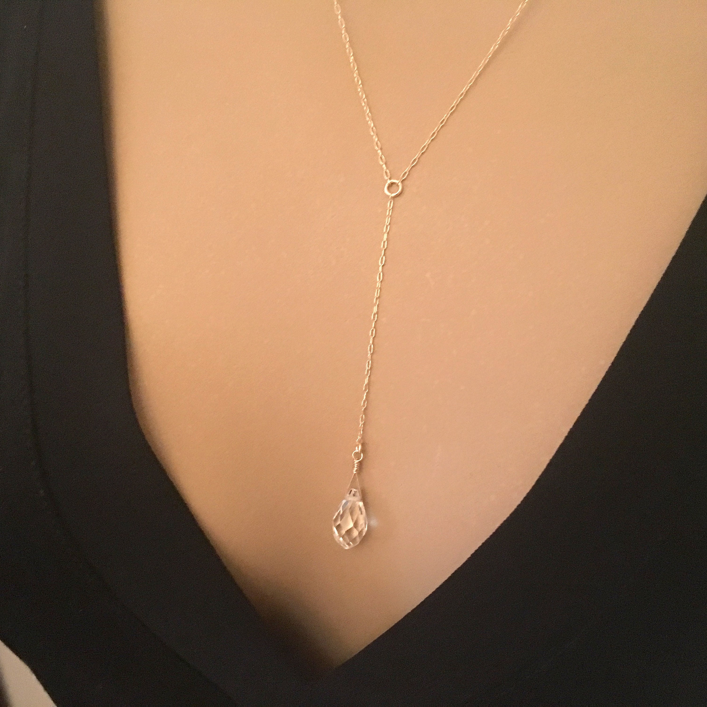 Gold Y Necklace Lariat Crystal Drop Necklace Chain Drop Etsy
