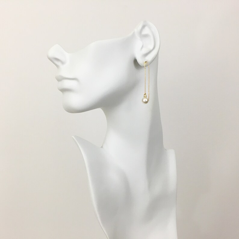 Pearl Threader Earrings Gold Chain Earrings Gold Threader Etsy