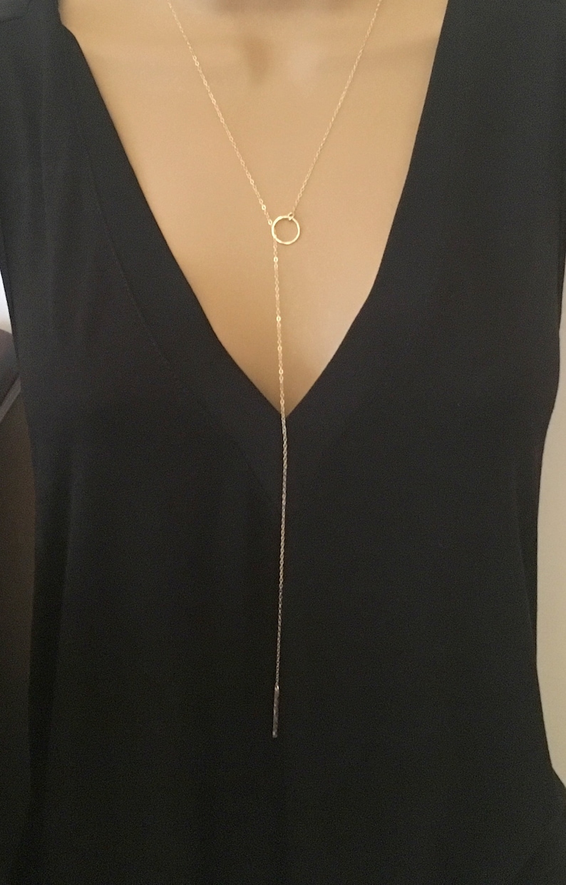 Circle Bar Necklace Y Necklace Lariat Necklace Minimalist Etsy