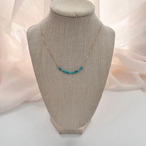 Turquoise Beaded Necklace, Dainty Turquoise Bar Necklace, Genuine Gemstone Necklace, Layering Necklace, Turquoise Jewelry Gift