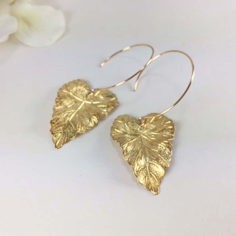 Gold Leaf Earrings Large Leaf Earrings Long Dangle Statement Earrings Leaf Jewelry Lightweight Brass Boho Earrings Bohemian Jewelry Gift image 5