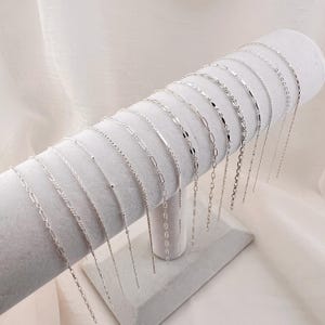 Pulsera de cadena delicada, pulsera de plata de ley, pulsera de capas, pulsera delicada para mujer, pulsera de cadena de plata, pulsera satélite Figaro Rolo