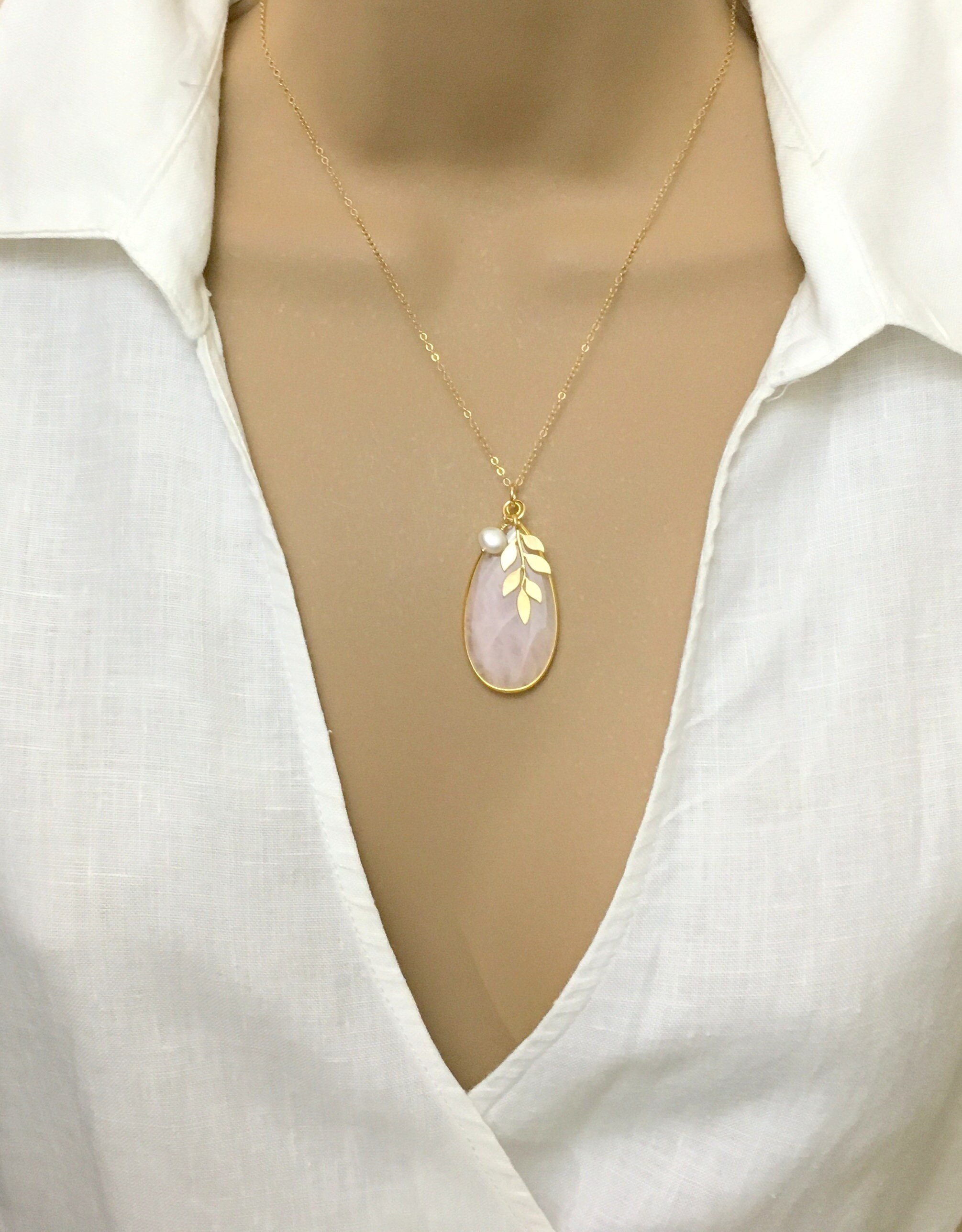 Ever Rose Gold Pendant Necklace in Teal Quartzite main image 0