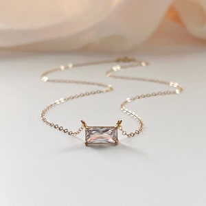 Baguette Diamond Necklace, Cubic Necklace, Minimalist Necklace, Rectangle Zircon Crystal Necklace, Dainty Layering Necklace, Bridesmaid Gift