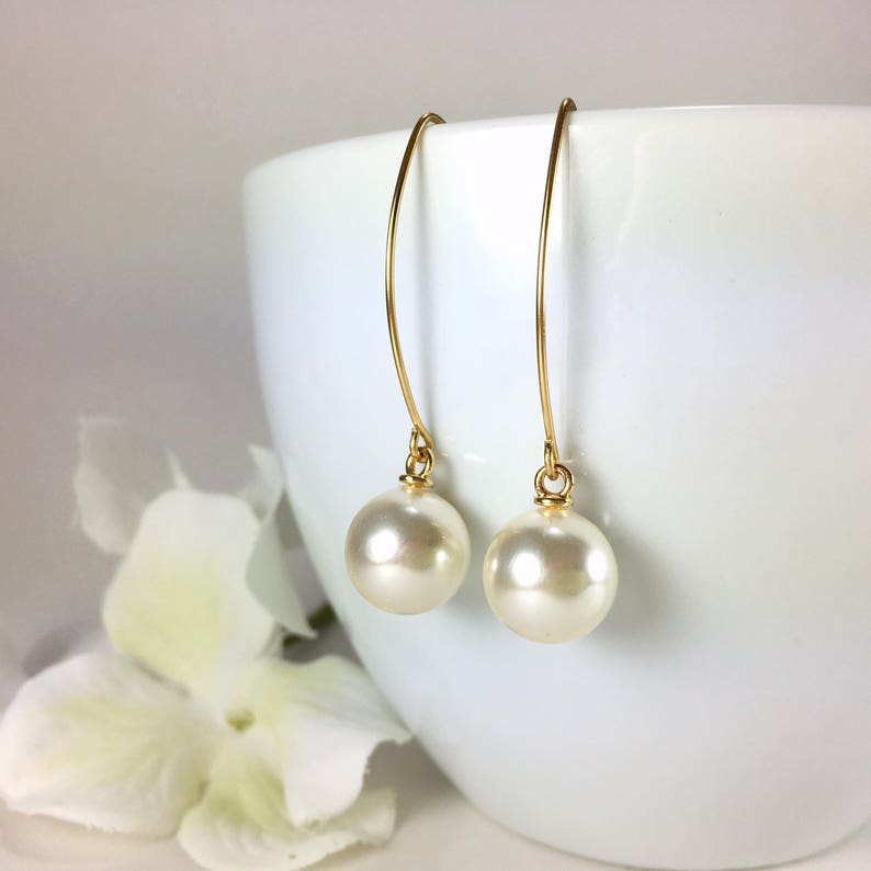 Pearl Earrings Gold Pearl Earrings Simple Pearl Dangle - Etsy