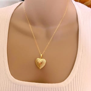 Colar com pingente de coração, colar vintage com pingente de coração em ouro 14k, colar com foto, colar com pingente de pingente de animal de estimação, presente personalizado para ela