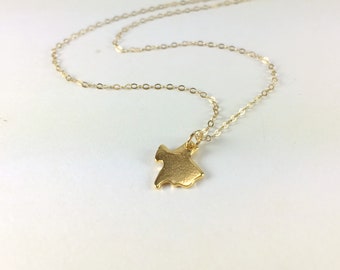 Dainty Gold Texas Necklace Tiny Texas State Charm Necklace Lone Star Jewelry Texas Fan Texan Jewelry 14k Gold Filled and Sterling Silver