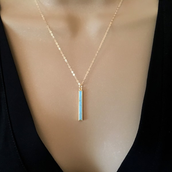 Turquoise Pendant Necklace Gold Bar Necklace Gold Layering Necklace Vertical Bar Stick Necklace Delicate Gemstone Necklace Turquoise Jewelry