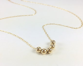 Dainty Gold Bead Necklace 14K Gold Fill Ball Necklace Sterling Silver Bead Necklace Small Gold Beads Necklace Delicate Chain Layer Necklace