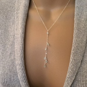 Dainty Lariat Necklace Delicate Y Necklace Crystal Lariat Necklace Sterling Silver Simple Layering Necklace Bridesmaid Necklace Gift