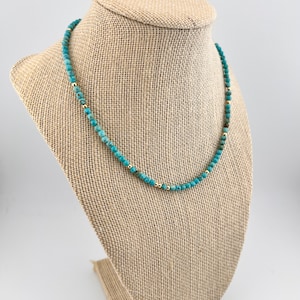 Turquoise Beaded Necklace, Turquoise Choker, Genuine Turquoise Gemstone Necklace, Gold Filled or Sterling Silver Turquoise Necklace