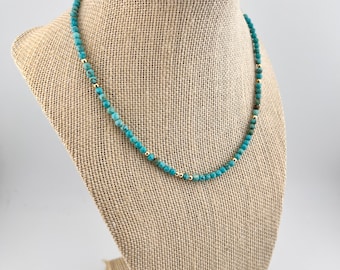 Turquoise Beaded Necklace, Gold Filled or Sterling Silver Beads, Genuine Gemstone