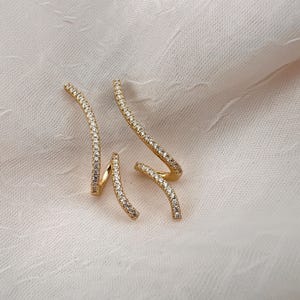 Elegant Cubic Pave Earrings, Spiral Corkscrew Diamond CZ Earrings, Lightweight Dangle Earrings, Wedding Earrings, Bridesmaid Gift