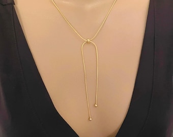 Bolo lariat-ketting, glijdende bolo-ketting, gouden of zilveren verstelbare ketting, minimalistische slangenketting