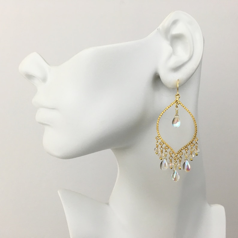 Chandelier Earrings Gold Iridescent Beaded Chandelier Wedding | Etsy