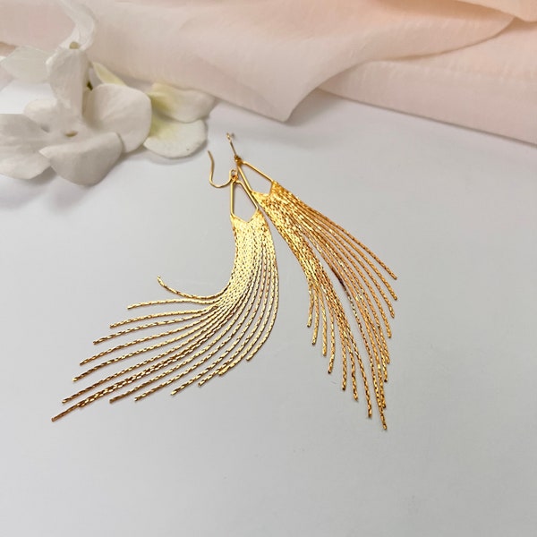 Tassel Earrings, Chain Tassel Statement Earrings, Gold Waterfall Earrings, Gold or Silver Fringe Earrings, Long Dangle Earrings