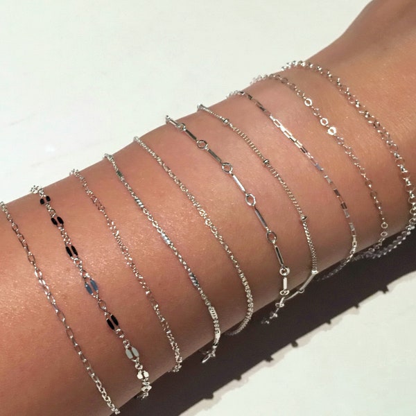 Dainty Chain Bracelet Sterling Silver Bracelet Layering Bracelet Delicate Bracelet for Women Silver Chain Bracelet Satellite Figaro Rolo