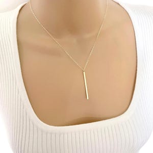 Bar Pendant Necklace, Vertical Stick Charm, 14k Gold Filled or Sterling Silver, Minimalist
