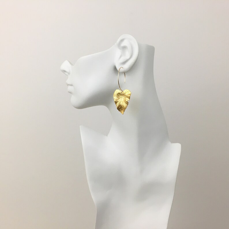 Gold Leaf Earrings Large Leaf Earrings Long Dangle Statement Earrings Leaf Jewelry Lightweight Brass Boho Earrings Bohemian Jewelry Gift image 6