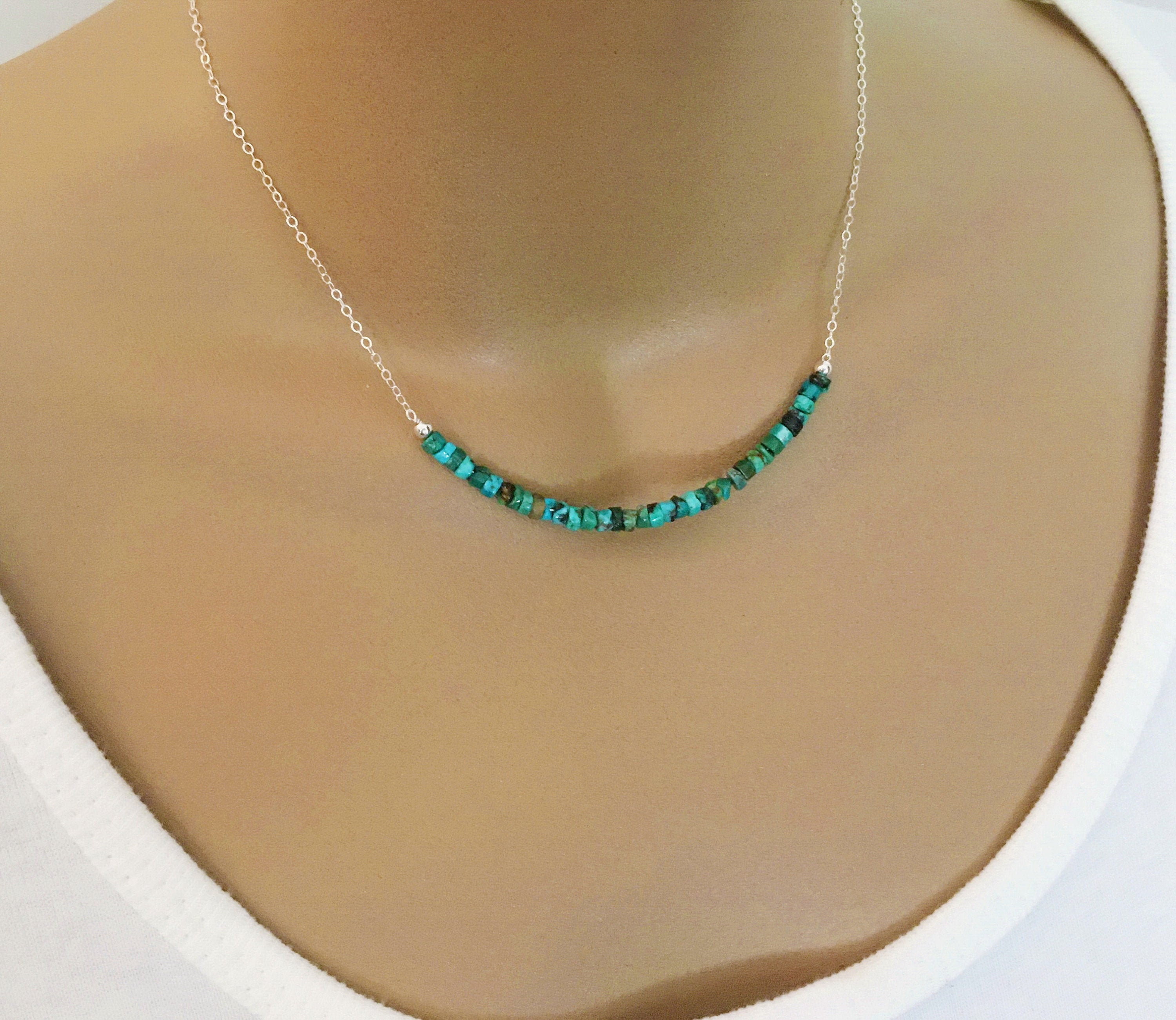 Turquoise Bar Necklace Sterling Silver Necklace With Turquoise Etsy