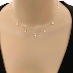 Dainty Pearl Necklace, Pearl Choker Necklace, Tiny Pearl Dangle Necklace, Pearl Station Necklace, Akoya Pearl Necklace, Bridesmaid Gift