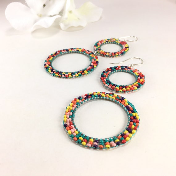 Multi Color Hoop Earrings Large Double Hoops Multi Color Hoops - Etsy