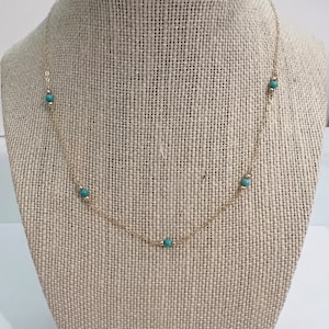 Dainty Gold Turquoise Necklace, Turquoise Beaded Necklace, Satellite Necklace, Gemstone Layering Necklace, 14k Gold Fill or Sterling Silver