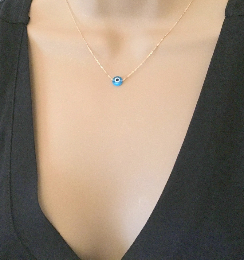Tiny Evil Eye Necklace Evil Eye Charm Necklace Evil Eye Etsy