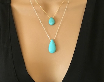 Simple Turquoise Necklace 14K Gold Filled or Sterling Silver Turquoise Teardrop Layering Gemstone Necklace Sleeping Beauty Necklace