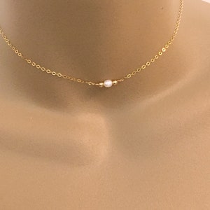 Single Pearl Necklace, Minimalist Freshwater Pearl Necklace, Dainty Pearl Choker, Everyday Jewelry, Bridesmaid Jewelry, Gift for Her