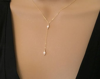 Collar delicado Lariat Delicado collar Y Collar de perlas de oro Collar de plata de ley Collar de capas simples Collar de dama de honor Regalo