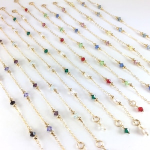 Dainty Swarovski Crystal Birthstone Bracelet, 14k Gold Filled or Sterling Silver, Personalized Gift