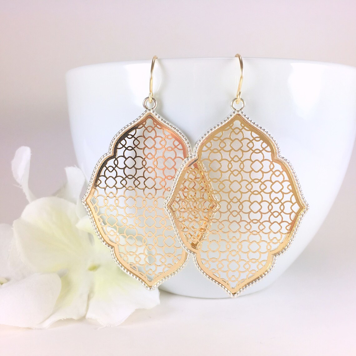 Large Gold Filigree Earrings Moroccan Dangle Earrings Boho Etsy