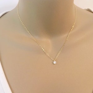 Solitaire CZ Necklace Dainty CZ Solitaire Pendant Necklace Tiny Diamond Necklace Gold Solitaire Necklace Everyday Layering Necklace Gift