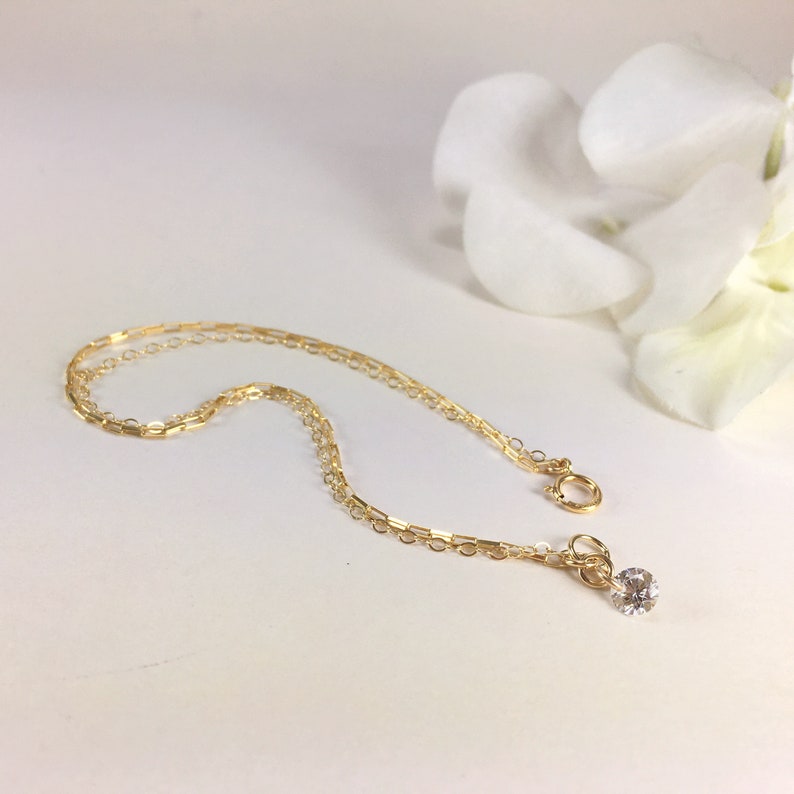 Dainty Chain Bracelet Gold Filled CZ Dangle Bracelet Double Strand Layering Bracelet Delicate Bracelet for Women Gold Chain Bracelet