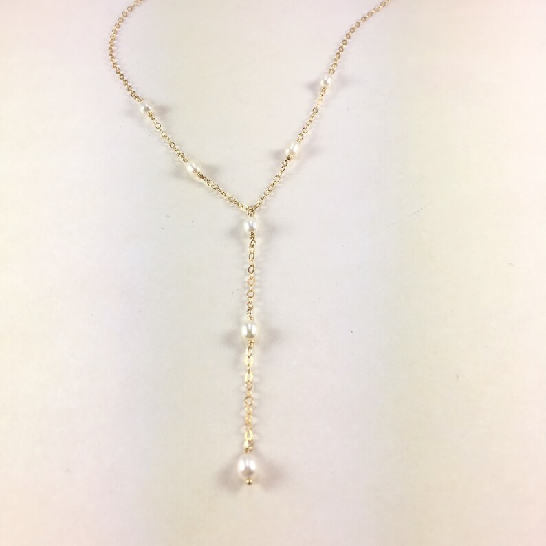Freshwater Pearl Lariat Necklace Delicate Y Necklace Gold - Etsy