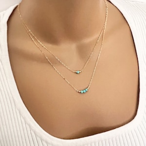Dainty Turquoise Necklace, Multi Strand Turquoise Layer Necklace, Gemstone Necklace, Turquoise Bead Necklace, 14k Gold Filled or Sterling