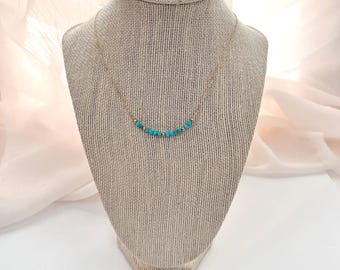 Colar com pingente de barra em turquesa, pedra preciosa genuína, joia para usar em camadas.