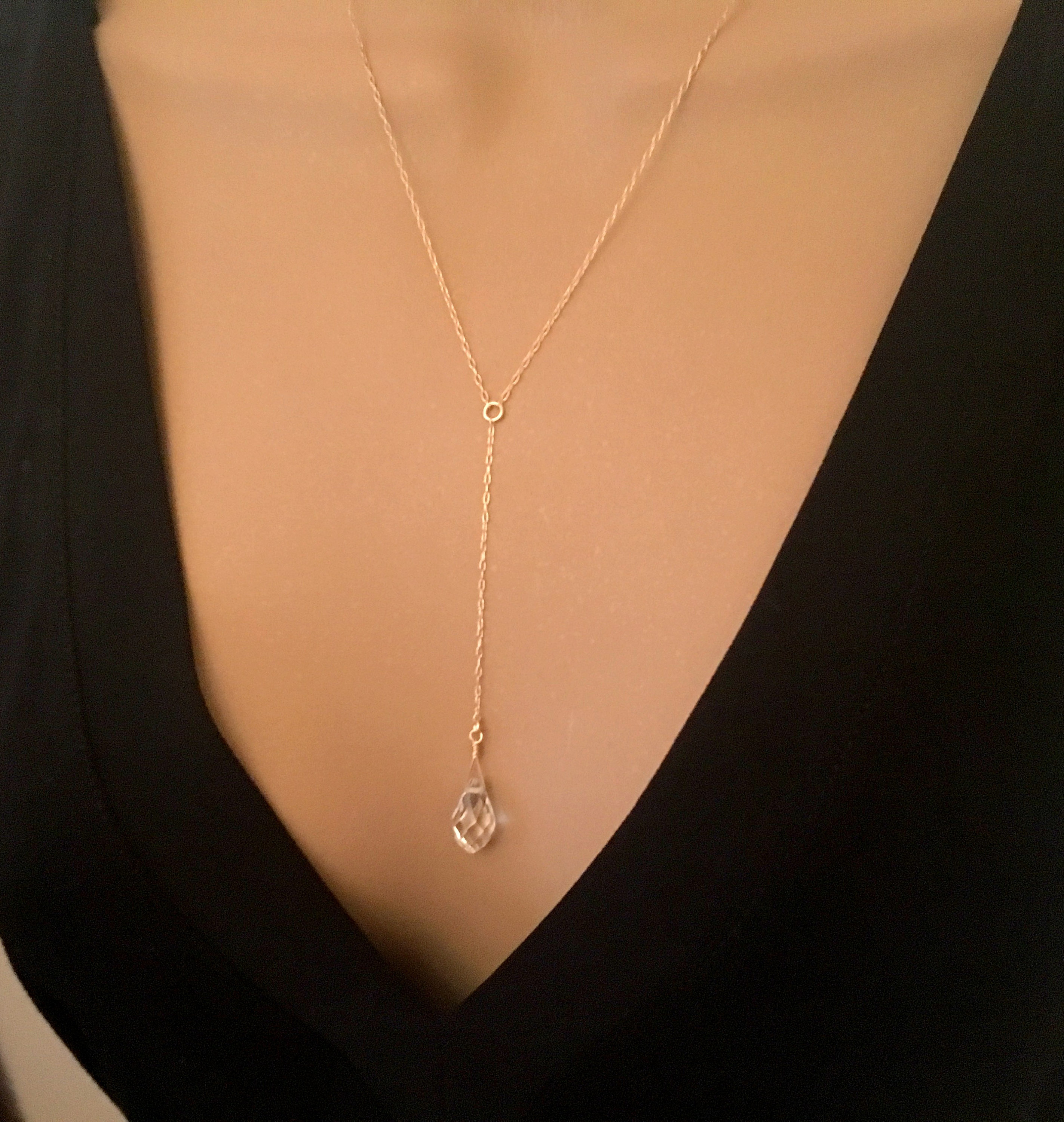Gold Y Necklace Lariat Crystal Drop Necklace Chain Drop Etsy