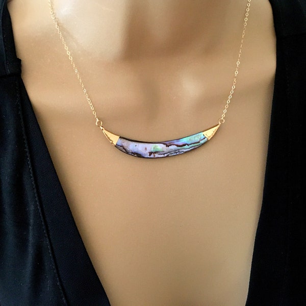 Abalone Necklace Abalone Crescent Necklace Abalone Jewelry Gold Abalone Shell Necklace Crescent Moon Abalone Pendant Necklace Unique Gift