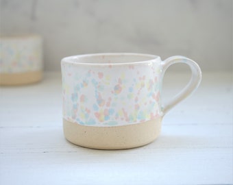 Handmade ceramic mug with pastel confetti glaze, housewarming gift