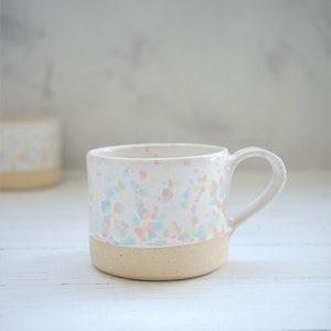 Handmade ceramic mug with pastel confetti glaze, housewarming gift
