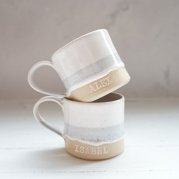 Mug en poterie fait main, mug blanc, cadeau de mariage, mug personnalisé